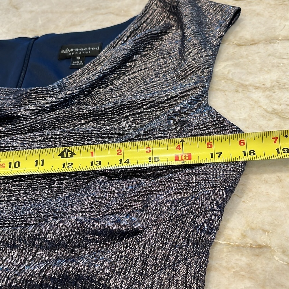 Connected Apparel | Cowl Neck Metallic Maxi Dress | Navy Blue | Size 10 - Picture 7 of 16